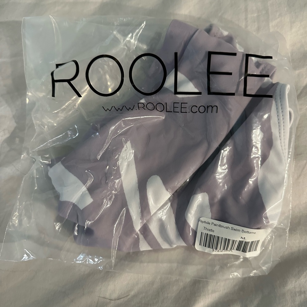 Roolee purple paintbrush swim bottoms new! Unopened
